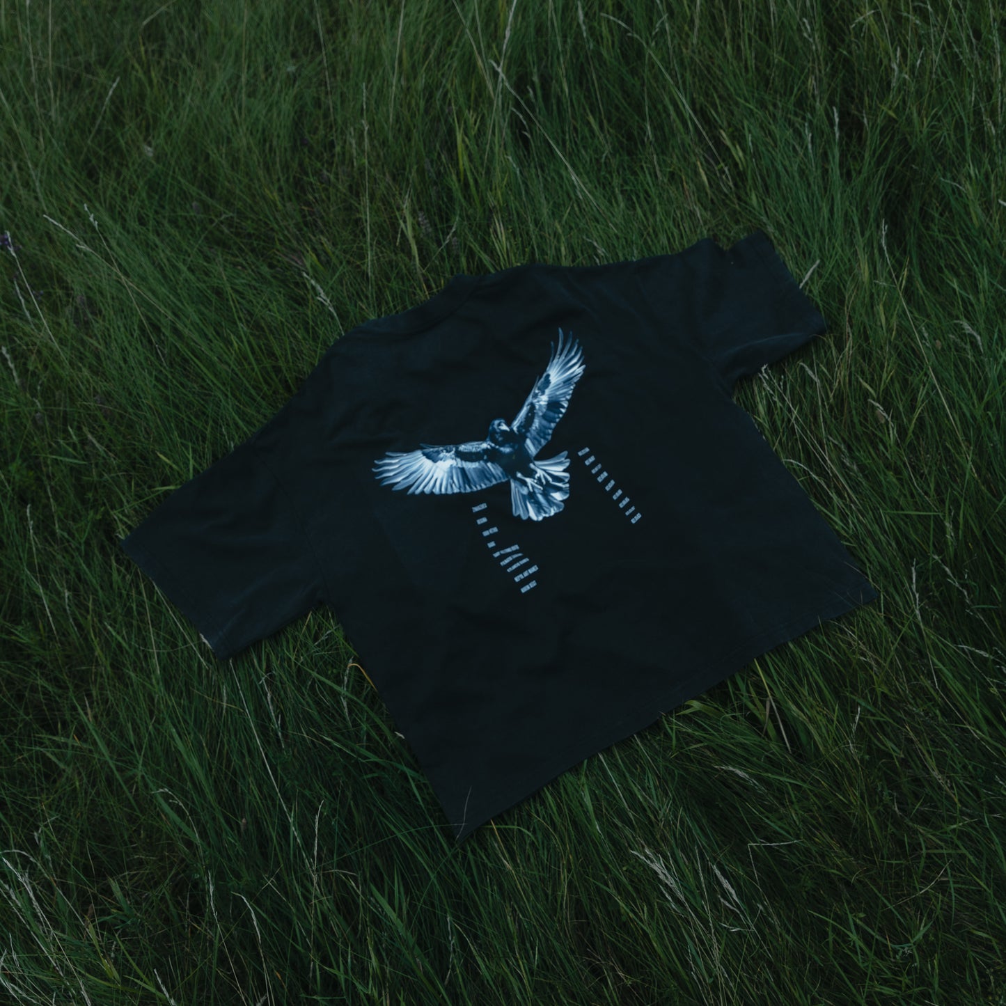 Jessica Shy „Sutemos“ juodos spalvos marškinėliai (Juodvarnis)